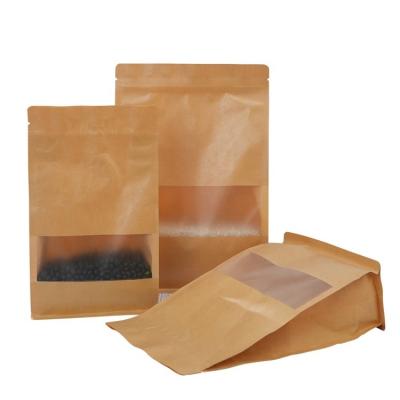 China Custom Recyclable Engraving Printing Flat Bottom Kraft Bag Recycled Food Grade Kraft Flat Bottom Paper Ziplock Bag For Coffee Tea Packaging for sale