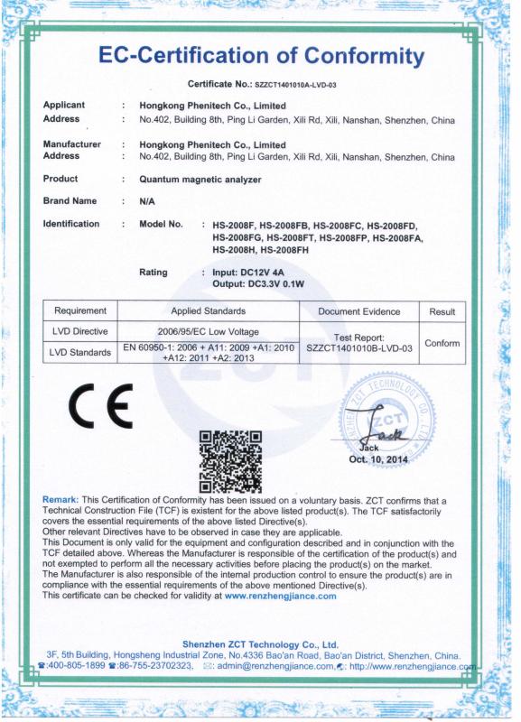 CE - Shenzhen Phenitech Technology Co.,Ltd