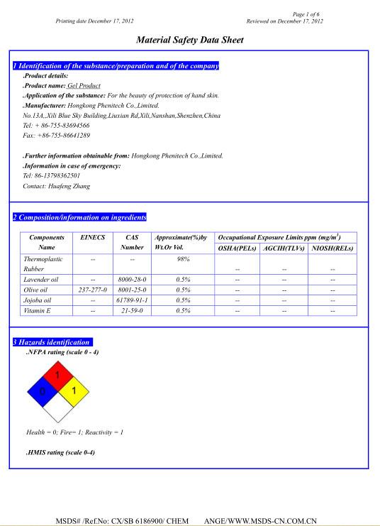 MSDS reports - Shenzhen Phenitech Technology Co.,Ltd