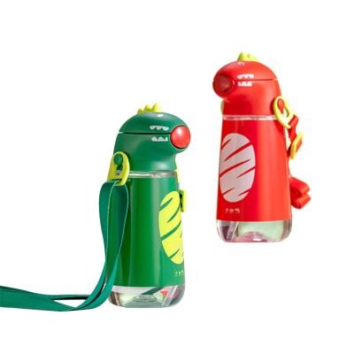 China Cute Red Baby Style BPA Free Hot Selling Michley Dinosaur Cartoon Kids Tritan Kids Plastic Water Bottle With Straw for sale