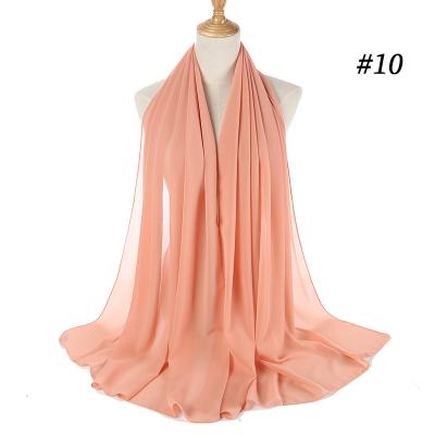 China Polyester Cheap Custom Fashion Solid Color Luxury Premium Pleated Hijab Scarf Women Simple Chiffon Scarf for sale