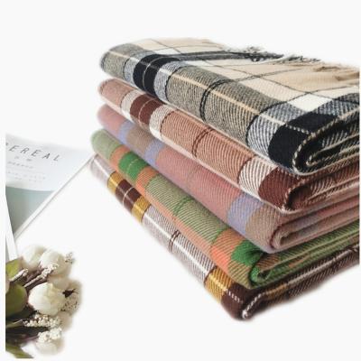 China High Quality 2021 New Fashion Design OEM Soft Acrylic Voile Fabric Scarf Fur Mens Tassel Plaid Customized for sale