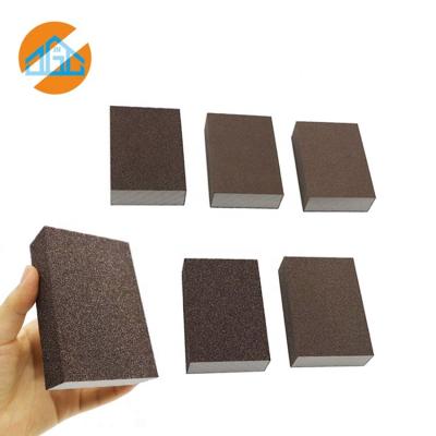 China 4 Sides Surface Use High Density Sand Paper Sponge To Wood Aluminum Oxide Polishing Emery Sponge Abrasive Foam for sale