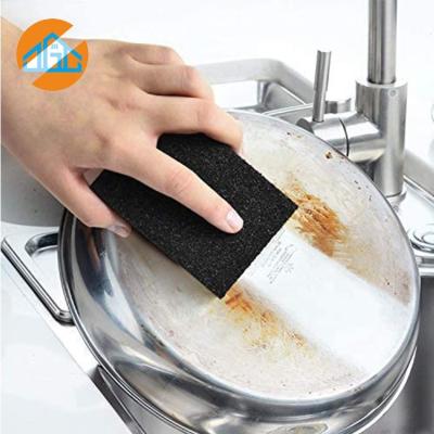 China Emery Sponge Kitchen Pot Brush Abrasive Black Carborundum Sand Sponge Viable Magic Block for sale