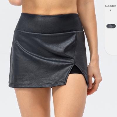 China Breathable Women Mid-waist Sports Skirt Custom Sports Artificial Leather Solid Color Short Yoga Skirt for sale