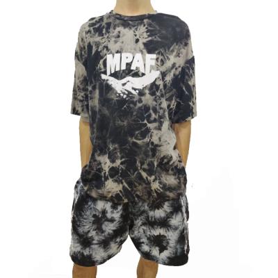 China 2 Piece Tie Dye Custom Logo Antibacterial Plain Sports Gym Men Sweatsuit Mens Two Piece Set Men's Shorts Set for sale