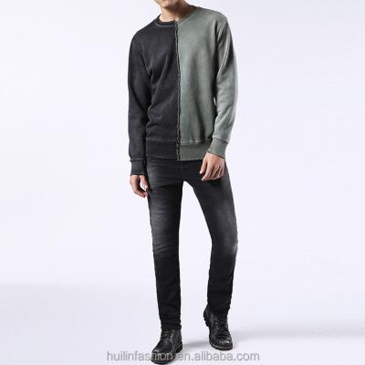 China Anti-pilling color block men hoodies manufacturer raw-lined 100% cotton seam by crewneck ribbed trims custom hoodies for sale