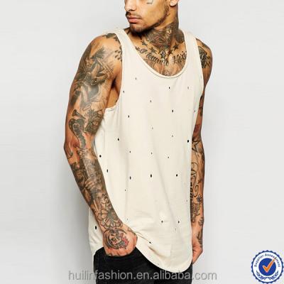 China High quality wholesale china OEM anti-pilling T-shirt casual aplet curved edge tee fashion summer men's singlet with hole for sale