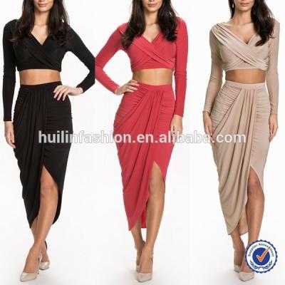 China Latest blouse design maternity skirts and images with long sleeve crop top and maxi skirt for sale