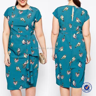 China Curve Waterfall Anti-Static Dress In Bird Print Dress Plus Size Plus Size Clothing for sale