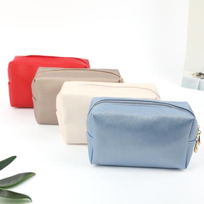 China High Quality Plain PU Leather Bags Girls Makeup Bags Zipper Double Layer Daily Cosmetic Bag For Women for sale