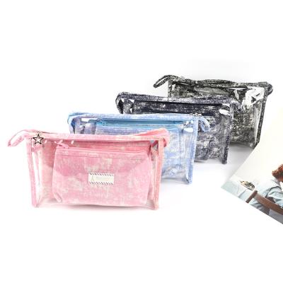 China Wholesale Custom Clear Summer Makeup Bags Pouch 3 Pcs Cute Girls PVC Fashion Women Skin Care Bags Sets for sale