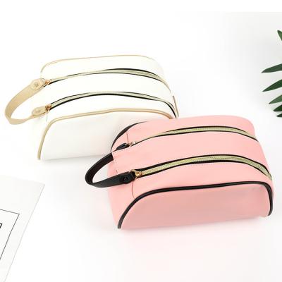 China New Trend Fashion Double Zipper Makeup Bag Custom Large Capacity PU Cosmetic Bag for sale