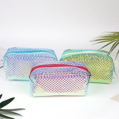 China Cosmetic Organizer PU Glitter Makeup Laser Vanity Case Small Storage Bag Multi-Function Custom Cosmetic Shiny Purse Bag for sale