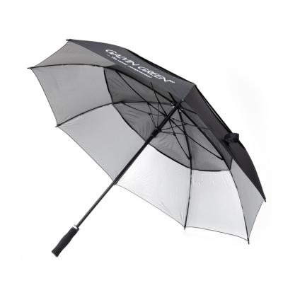 China Silver Coating Stretch UV Protection Luxury Golf Umbrella With Custom Logo Print for sale