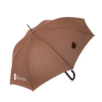 China Adversting Brown Olive J Durable Wooden Handle Windproof Upright Umbrella for sale