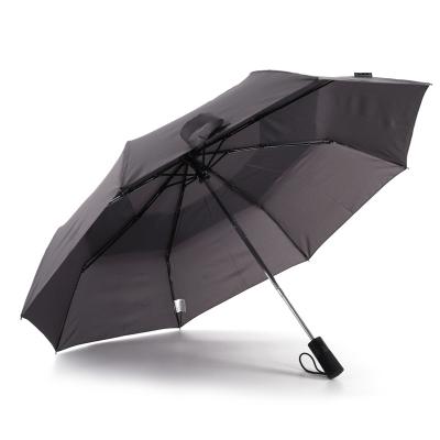 China Contemporary Foldable Automatic Wooden Compact Black Large Handle Umbrella Wind Proof Three Fold Umbrella for sale