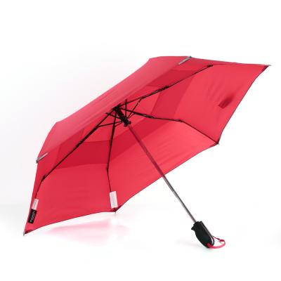 China Contemporary 3 Folds Travel Umbrella Double Canopy Fabric Auto Opening Windproof Umbrella for sale