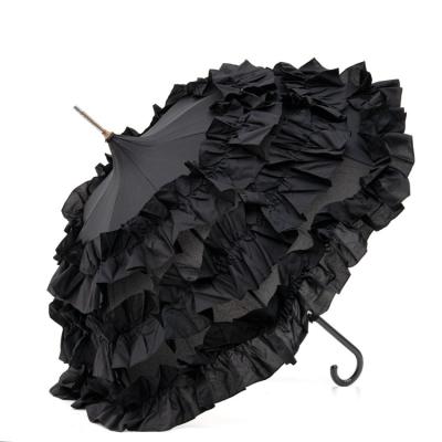 China Daily Use Solid Black White Color Cute Dome Flower Shape For Princess Girl Wedding Hand Held Upright Sun Umbrella for sale