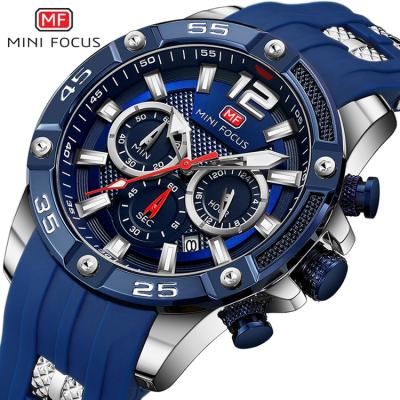 China MINI FOCUS MF0349 Auto Date Chronograph Wrist Watch Silicone Waterproof Sports Military Watch for sale