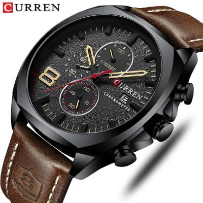 China Curren 8324 belt six-hand water full calendar men's multi-function business casual wear quartz watch for sale