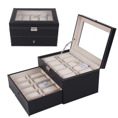 China Stain factory direct sales PU multi-digit watch display box recyclable border leather storage box for sale