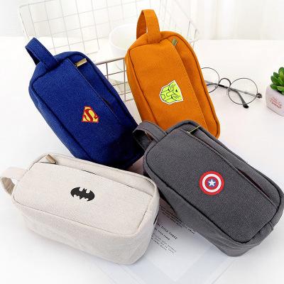 China Cloth Superhero Canvas Pencil Case Large Capacity Creative Side Zipper Open Pencil Bag School Stationery for sale