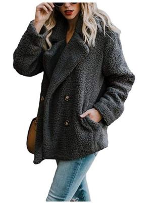 China Casual Faux Fur Coat Women Autumn Winter Warm Soft Button Fur Jacket Female Viable Plush Overcoat Casual Pocket Outerwear for sale