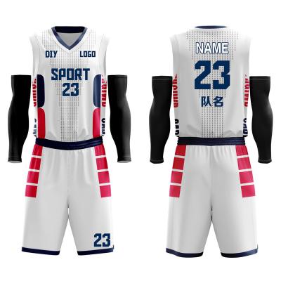 China Breathable Team Breathable Basketball Wear Suit Cheap Custom Shirt Reversible Singlet Shorts Game White Basketball Uniform Tank Top for sale