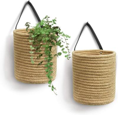 China Minimalist Jute Storage Hanging Basket - Jute Rope Woven Storage Bins | Hanging wall basket with leather handles | decorative organ of baskets for sale