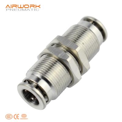 China Straight Pm Bulkhead Copper Pneumatic Brass Copper Union Quick Plug In Air Fitting Connector for sale