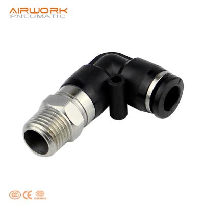 China Plastic PL 6mm 10mm 3/8 bsp NPT male thread elbow 90 degree plastic quick connector pneumatic fitting for sale