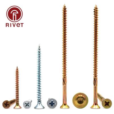 China High quality truss chipboard screw factory direct sales pozi DIN7505 drive chipboard screws flat countersunk head C galvanized yellow for sale