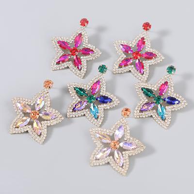 China Trendy Fashion Earrings 2022 Shinny Full Crystal Colorful Star Dangle Earrings For Women Jewelry for sale