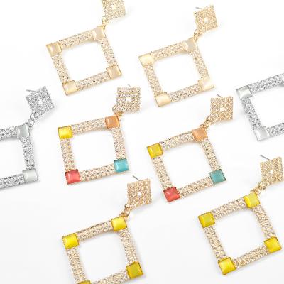 China TRENDY Women Statement Earrings Shape Geometric Metal Square Resin Rhinestone Earrings Jewelry for sale