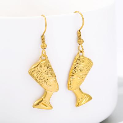 China FASHIONABLE African Queen Nefertiti Gold Plated Earrings Egyptian Jewelry Stainless Steel Earrings Africa for sale