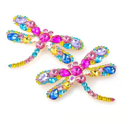 China TRENDY Women Big Crystal Animal Stud Earrings Fashion Summer Rhinestone Dragonfly Earrings Jewelry for sale