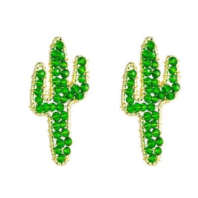 China Korean Sweet Girls TRENDY Crystal Cactus Stud Earrings green 925 Sterling Silver Earrings Jewelry for sale