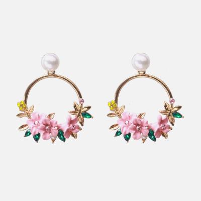 China Wholesale TRENDY Korean Ceramic Women Circle Flower Gold Ladies Statement Earrings Bohemian Jewelry for sale