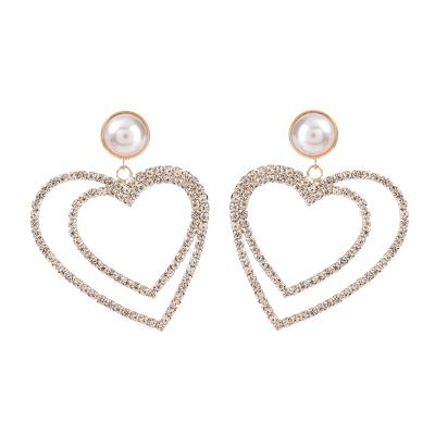 China TREND Women Fashion Double Huge Love Earrings Bling Rainstone Earrings Exaggerate Heart Earrings for sale