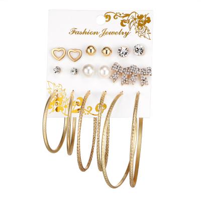 China Trendy Fashion 9 Pairs Big Gold Hoop Hoop Earrings Wholesale Jewelry Women Earring Sets for sale