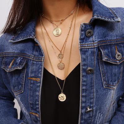 China Competitive Price FASHIONABLE Coin Necklace Dangle Queens Key Layered Necklace for sale