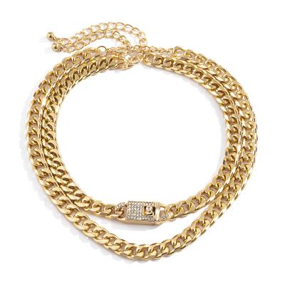 China TRENDY Hip Pop Jewelry Cuban Link Necklace Chunky Gold Plated Statement Cuban Necklace Scarf for sale