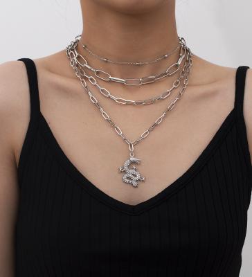 China Autumn Women Dragon Necklace Chain ethnic clavicle necklace set rhinestone four layer necklace for sale