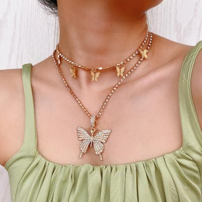 China TRENDY Fashion Gold Bling Butterfly Choker Necklace Women Jewelry Luxury Necklace Set for sale