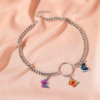 China Fashion Trendy Colorful Pop Jewelry Butterfly Hip Necklace Silver Chain Choker Necklace for sale