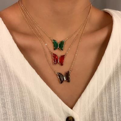 China New Design Cute Fashion Butterfly Necklace Women Acrylic Butterfly Jewelry Set for sale