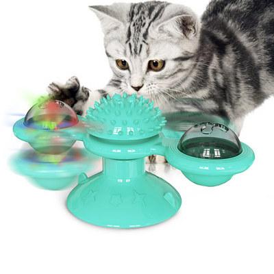 China Viable Rotating Ball Cat Windmill Toy Funny Massage Cat Toys With Catnip LED Teeth Cleaning Pet Products for sale