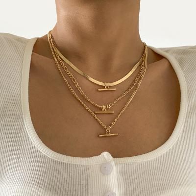 China Simple layer punk multi chain geometric alloy fashion necklace copper NK-1253 t-shaped necklace jewelry for women for sale