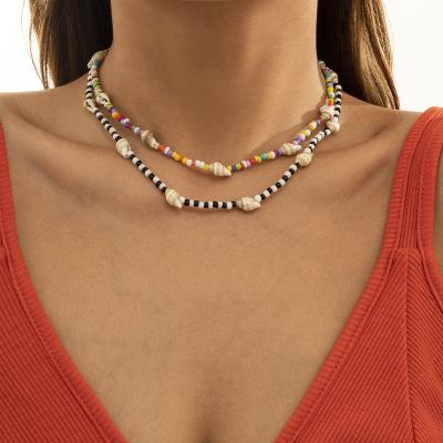 China NK-1251 Simple Colorful Summer Punk Beach Rice Seed Beads Shell Woven Necklace Pendant Necklace Holiday Necklace Style for sale